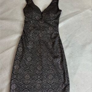 Windsor Metallic Black Ruched Bodycon Dress Sz S